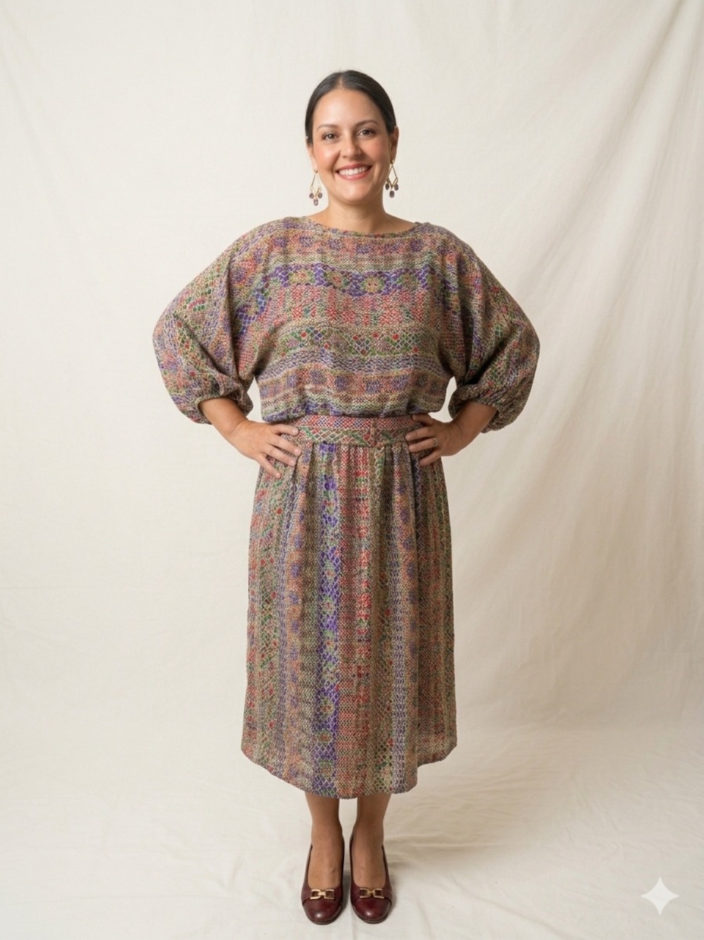 Vintage 1980s Claudia Cooper Workers Union Dress w/ Matching Belt Made in USA